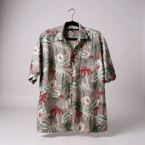 Paradise Collection Mens XL Hawaiian Floral Bamboo Short‎ Sleeve Button Up Shirt